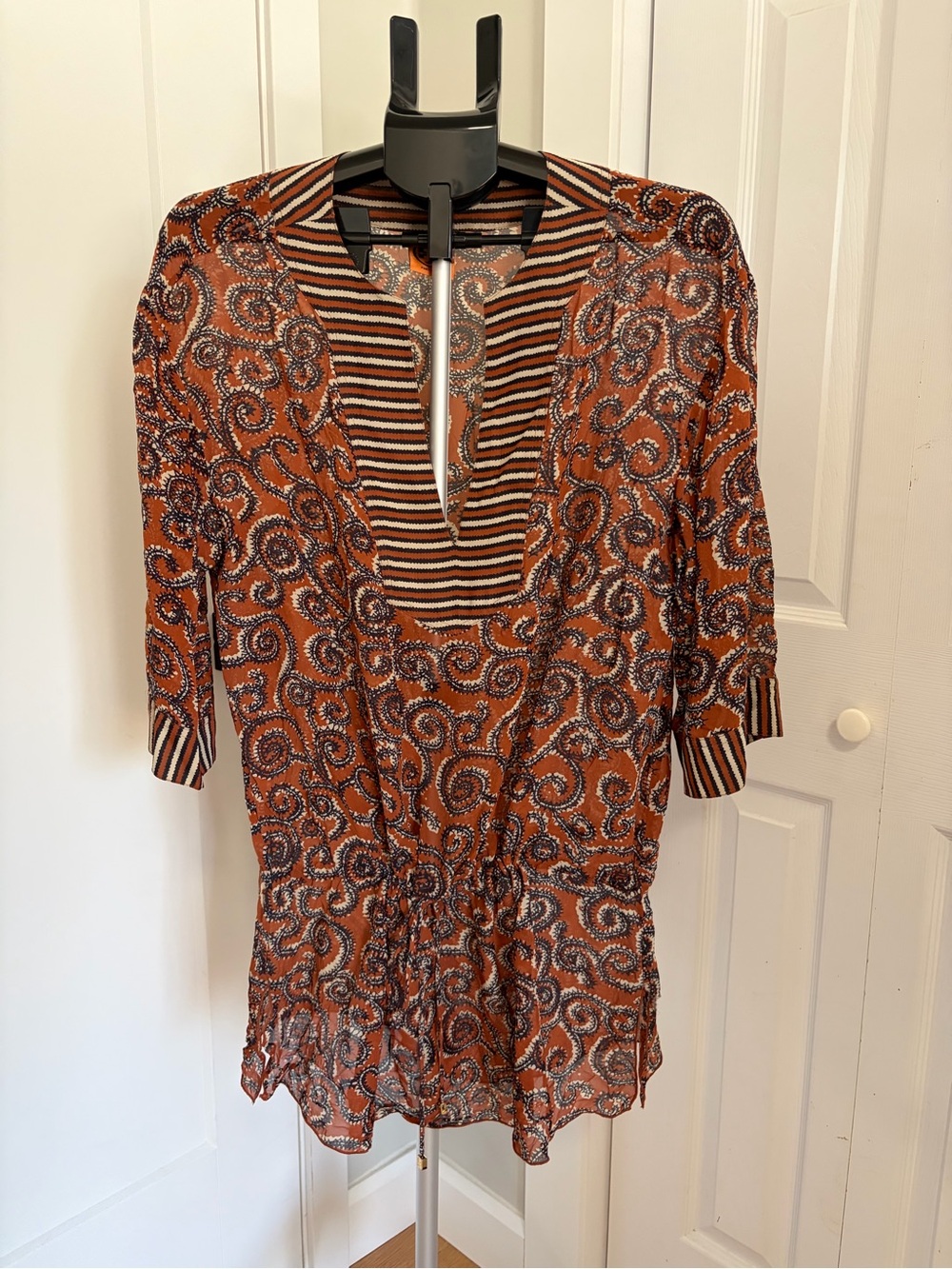 Tory Burch Rust Paisley Silk V-Neck Tunic Cover Up-M/L